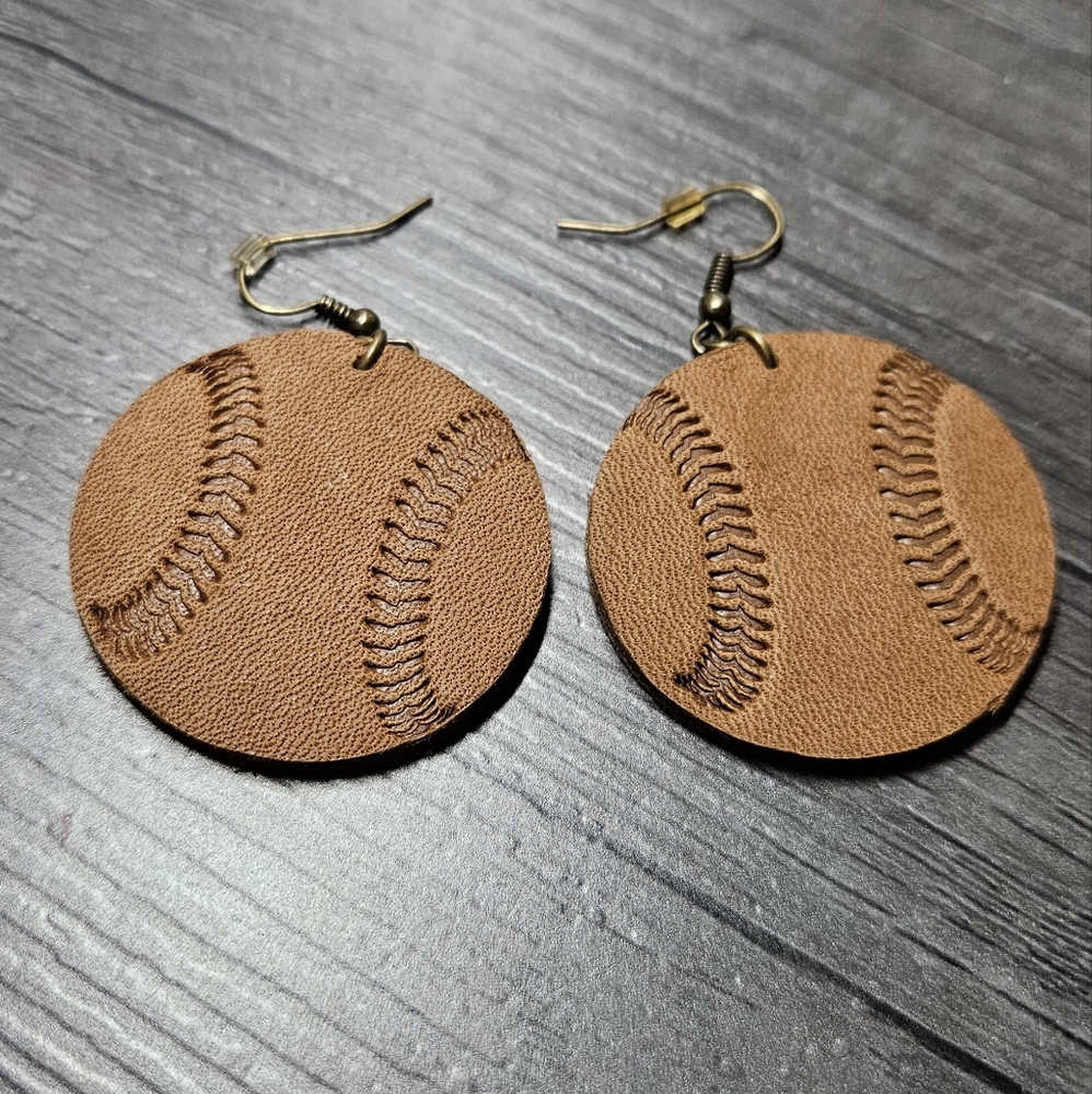 Leather Baseball Earrings Handmade